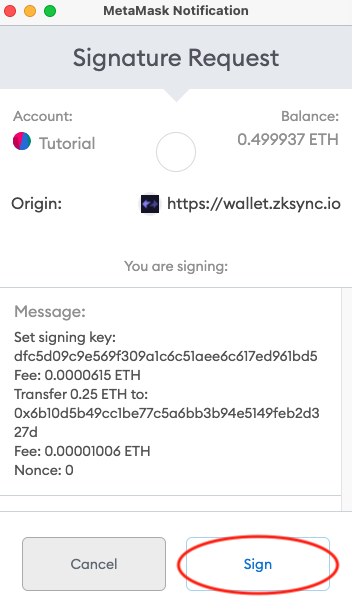 Metamask sign