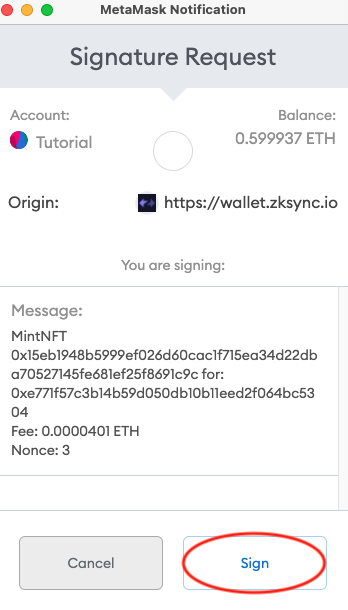 Metamask sign